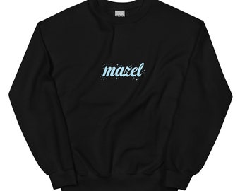 Mazel lichtblauw op zwart unisex sweatshirt