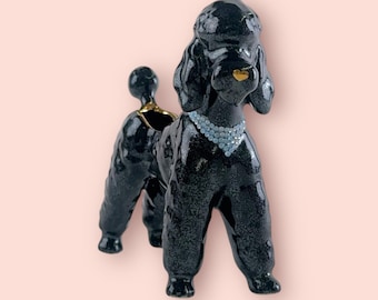 Black Poodle Vase with Bedazzled Blue Bandana