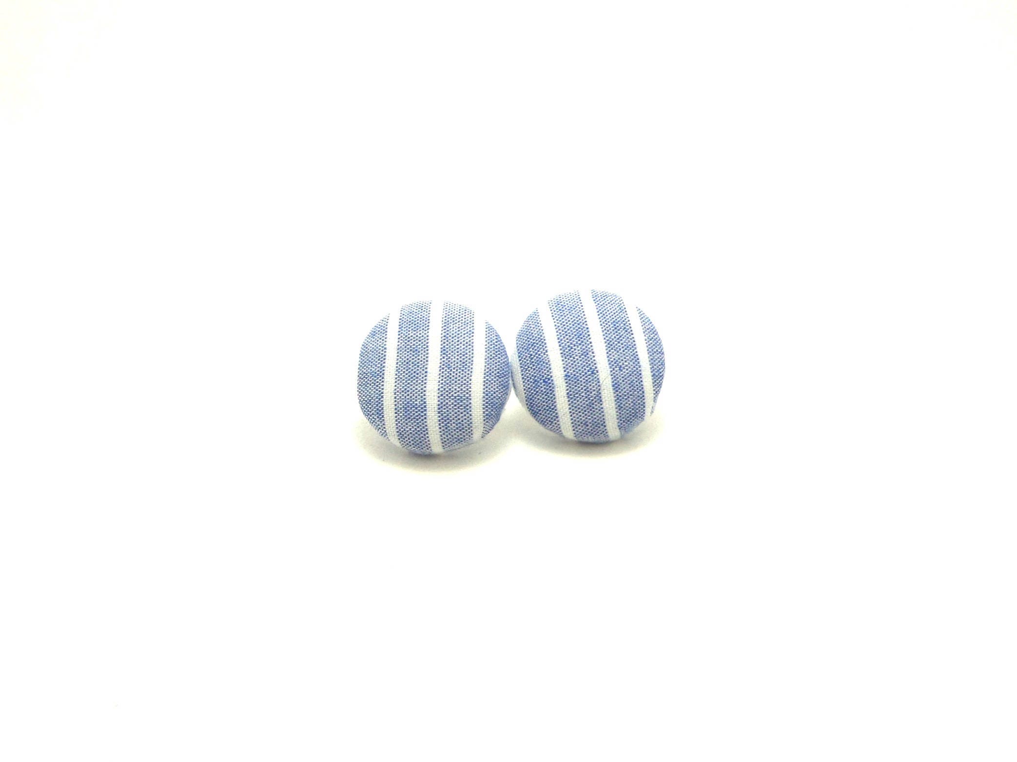 Blue & white stripe fabric button earrings striped earrings Etsy