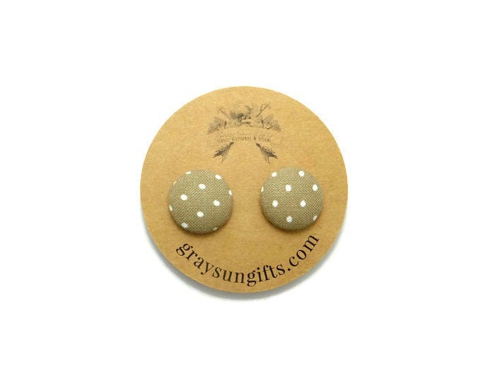 Taupe polka dot fabric button earrings pin up girl earrings Etsy