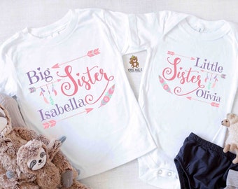 Personalized Big Sister and Little Sister - Toddler T-Shirt and Baby Onesie®  - Siblings Matching Outfit - Sisters Cute Custom Shirts