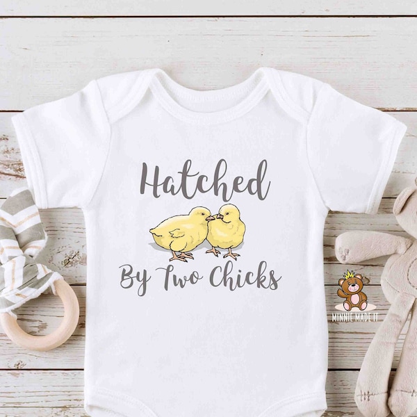 Two Moms Onesie® - Hatched By Two Chicks -  Lesbian Moms / Two Moms Clothes / Two Mommies Baby Gift - LGBTQ Gender Neutral Baby Shirt