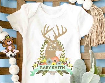 Oh Deer Pregnancy Announcement Personalized Baby Onesie® - Add Name and Due Date - Hunting Boho Announcement For Baby Boy Or Girl Reveal