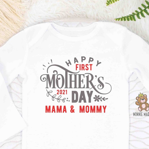 Two Moms First Mother's Day Onesie® - Happy Mother's Day Mama & Mommy - Lesbian Moms /Two Moms Baby Clothes -1st Mother's Day To My Two Moms