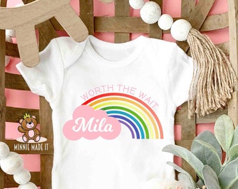 Worth The Wait - Personalized Rainbow Baby Girl Onesie® - Pregnancy Announcement Bodysuit - Add baby's Name - Rainbow Baby Girl Outfit