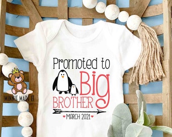 Promoted To Big Brother Baby Onesie®/ Toddler T-Shirt - Custom Pregnancy Announcement -Personalized Big Brother Tee For 2nd Pregnancy Reveal