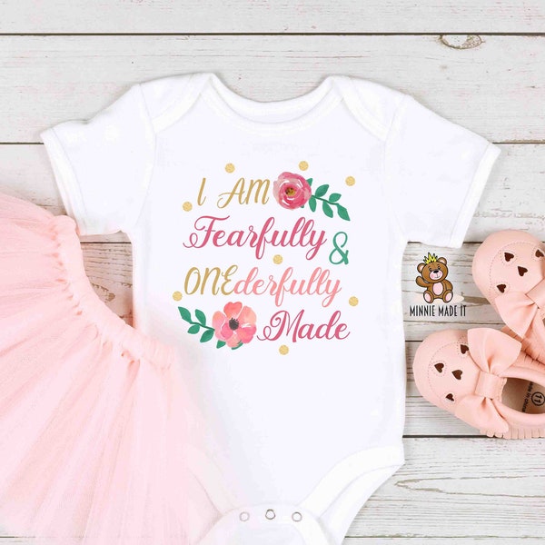 I Am Fearfully And ONEderfully Made - Baby Girl First Birthday Onesie® - Cute Baby Girl Onesie® - One Baby Bodysuit - 1st Birthday Onesie®