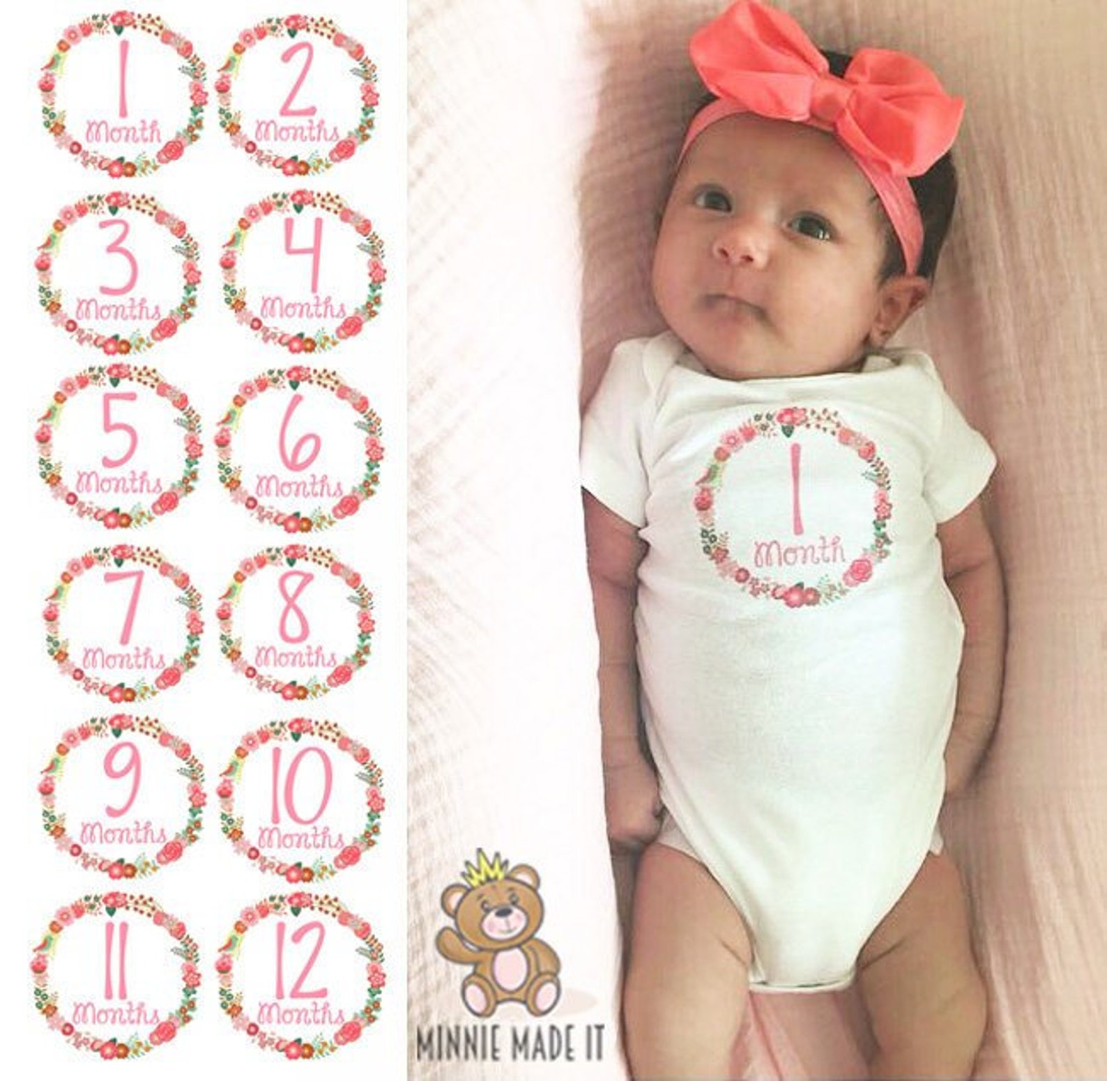 Baby Girl Monthly Onesies® Set of 3 5 or 12 colorful Floral Etsy