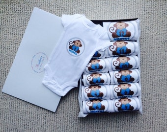 Monkey Theme Baby Boy Monthly Onesies® Set of 3, 5 or 12 - Add Baby's Name - Baby Boy's First Year Milestone Onesies® Set - Newborn Gift Set