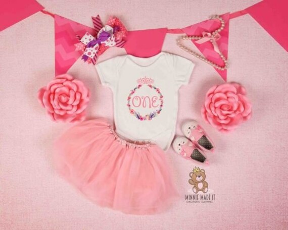 Baby Girl First Birthday Gerber Baby Onesie Princess Floral Birthday Outfit Cake Smash Romper 1st Birthday Bodysuit
