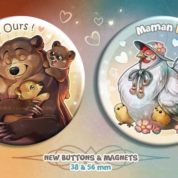 Badges & Magnets Maman Poule et Papa ours