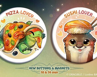 Pizza and Sushi lovers - Buttons & Magnets