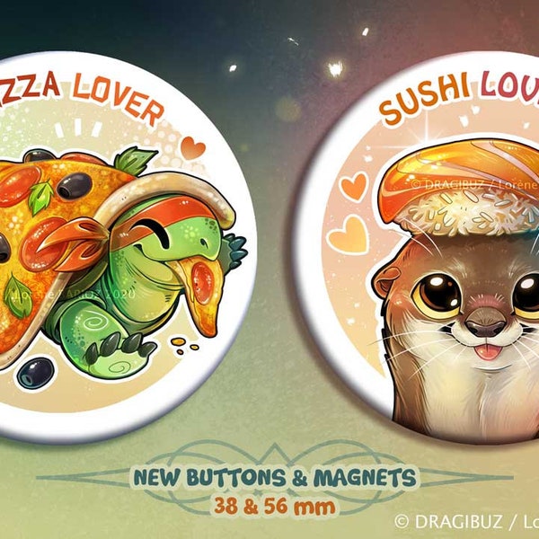 Badges & Magnets Pizza - Sushi Lovers