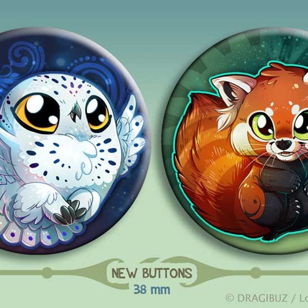 Badges & Magnets Harfang et Panda roux