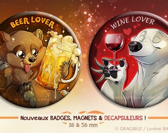 Beer Lover & Wine Lover - Buttons, magnets and Bottle Opener