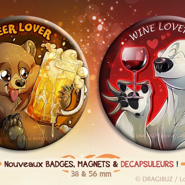 Beer Lover & Wine Lover - Badges, magnets et Décapsuleurs magnétiques