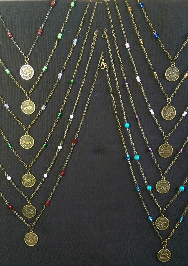 Free Shipping! Bronze Zodiac Hand Beaded Birthstone Necklace Taurus Emerald