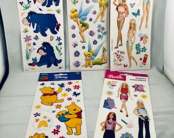 5 Winnie the Pooh, Eeyore, Tinker Bell, Barbie sticker sheets.  Scrapbooking.  Sandylion.  NEW