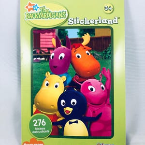 May include: A sticker book featuring the characters from the Nickelodeon show "The Backyardigans". The book has 276 stickers and is labelled "Stickerland".
