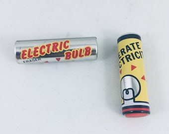 2 vintage AA Battery erasers - Electric Bulb / Generate Electricity Kokuyo Co LTD Japan