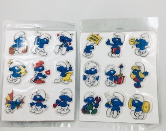 2 vintage The Smurfs puffy sticker sheet with Smurfette Free shipping