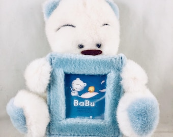 Babu Blue Bear Plush W/picture Frame. NEW. Morning Glory. Dated