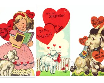 11 Goat Sheep Vintage Valentines DIGITAL DOWNLOAD