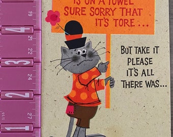 Vintage Cat Rhyme No utilizado Get Well Card