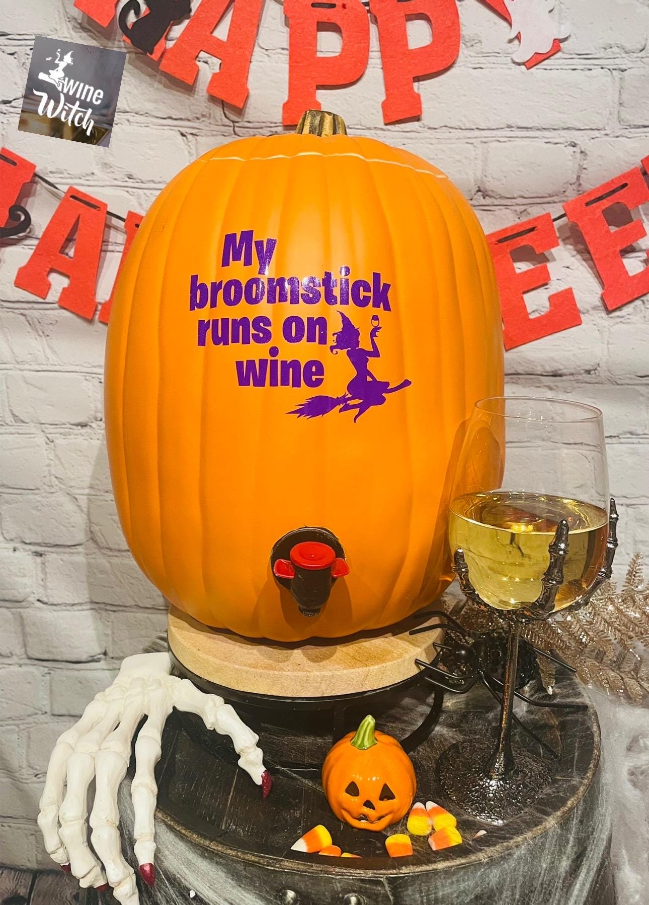 Reusable Faux Pumpkin Dispenser for Bagged Wine: “my Broomstick