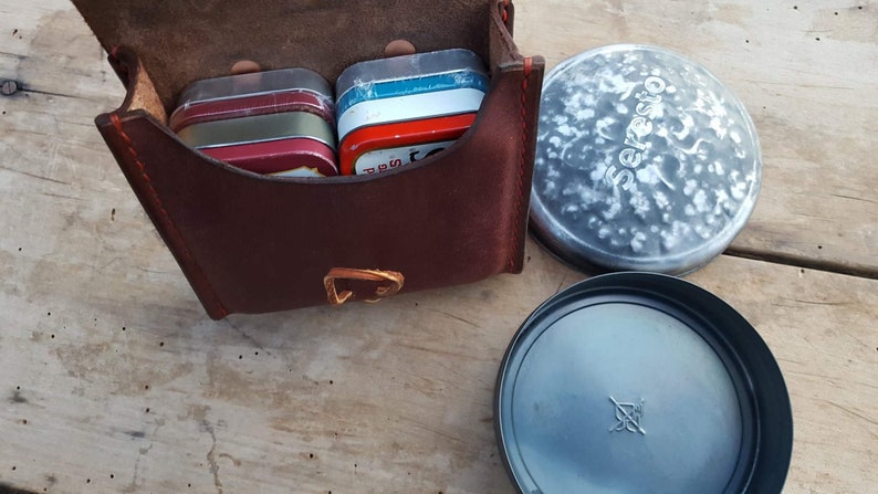 Bushcraft Large Leather fire kit pouch with huge tin possibles pouch Altoids tin belt pouch camping hiking EDC survival item.