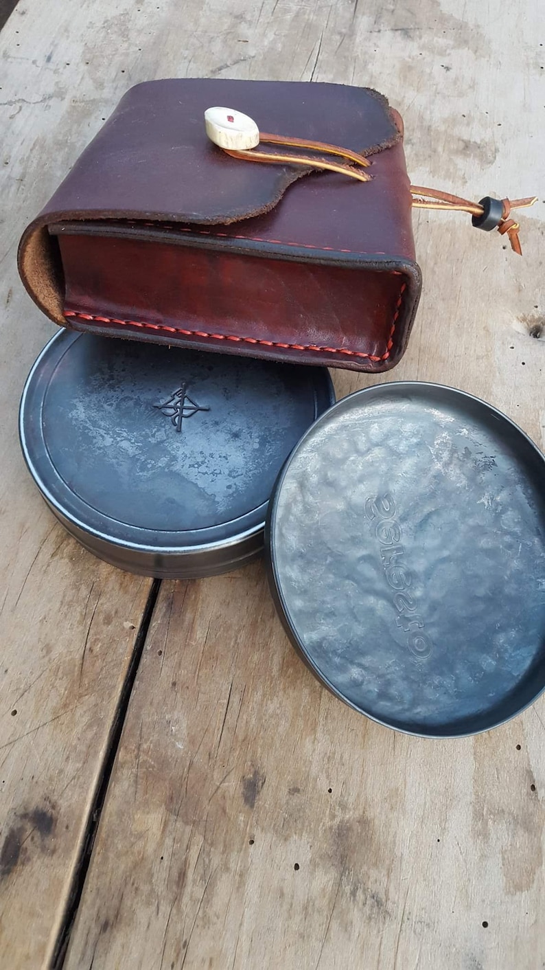 Bushcraft Large Leather fire kit pouch with huge tin possibles pouch Altoids tin belt pouch camping hiking EDC survival item.