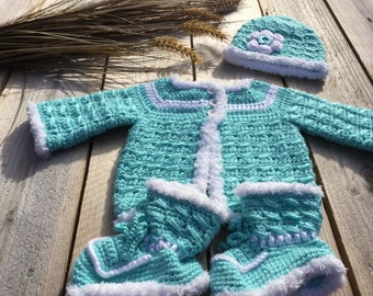 Baby Sweater, Hat & Bootie Set