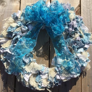 Aqua Snowy Rag Wreath