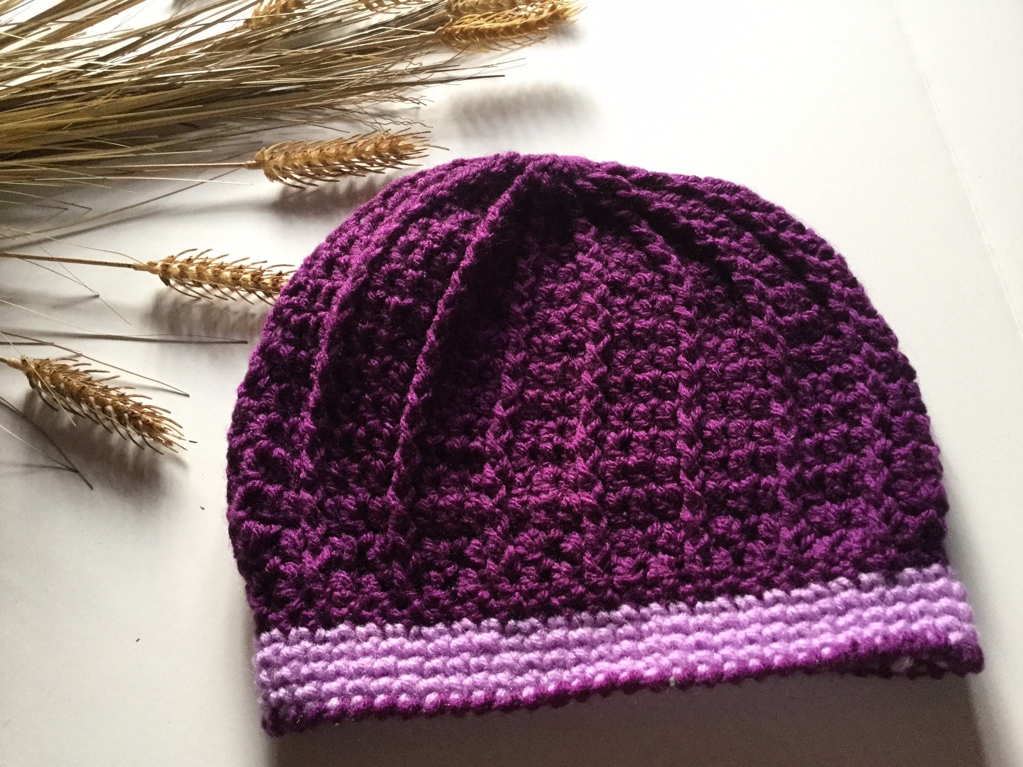 Handcrafted Knit Spiral Slouchy Hat - White, Teal, and Purple Marled Five Points Beanie Hat ?#modernknitting #knittersofravelry  main image 2