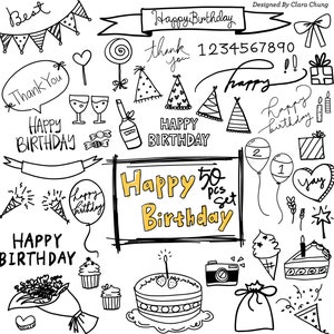 Joyeux anniversaire svg, vecteur d'anniversaire, lot de cliparts numériques anniversaire, conception de cartes d'anniversaire, icônes de fête d'anniversaire, eps png dessinés à la main