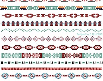 Pixelated Geometric Borders: Boho Vector Clip Art (PNG, EPS)