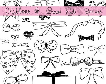 Hand Drawn Ribbon & Bows Clipart: Doodle Vector Set (Digital Download)