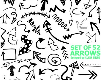 Digital hand drawn arrows vector clip art set,  instant download png eps
