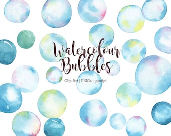 Watercolor hand painted bubbles digital printable clipart set. Instant download