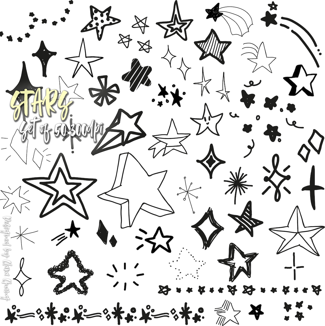 Hand Drawn Cute Stars Vector Doodle Digital Clip Art Set Etsy