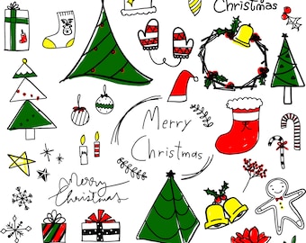 Hand drawn vector digital Christmas theme clip art set, instant download png eps files