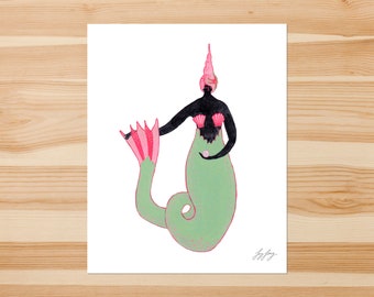 Mermaid with Pearl 8x10in Giclée Print