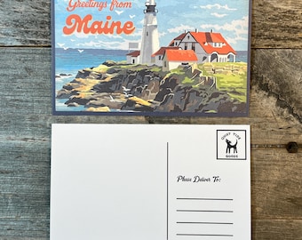 Greetings From Maine Lighthouse Postcard