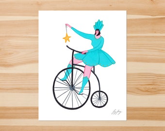Bike Lady with Star 8x10in Giclée Print