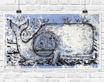 Ship in A Whale 7x12in Screen Print