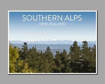 Travel Poster - New Zealand: Southern Alps, Canterbury