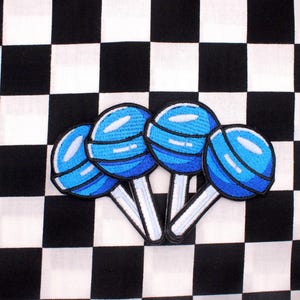 Set of 2 - Blue Lollipop Patches | Embroidery Patch | Iron On | Candy Patch