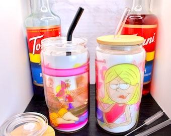 Lizzie McGuire 16oz Glass Can Cup w/ Straw and Lid
