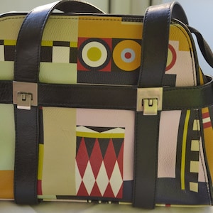 Vintage leather multicolored handbag by Von Stermann of Vienna/ vintage handbag/ leather handbag