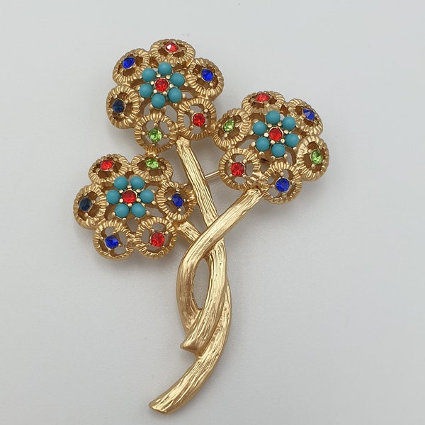 Retro brooch with rhinestones/ flower brooch/ rhinestone brooch/vintage brooch